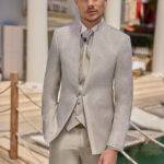 Costume de mariage col mao texturé 3 pièces