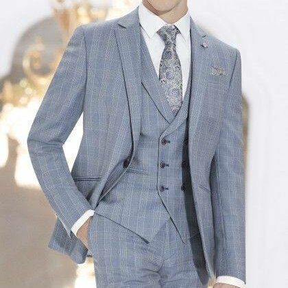 COR.18.25.200A Costume de mariage bleu gris à carreaux 3 pièces Roberto Vicentti — Wind's Mariages Amiens