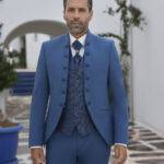 Costume de mariage col officier bleu 3 pièces Empire du marié Cadix — Wind's Mariages Amiens
