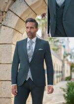 Homme en costume trois pièces vert sapin élégant pour mariage