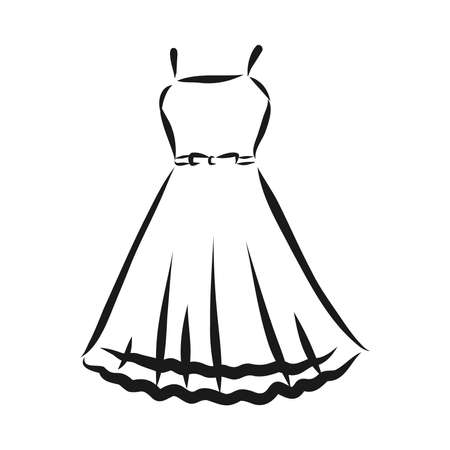 160016017 vector illustration of a women s dress with short sleeves and a long skirt buttons on the chest and