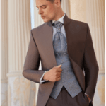 Costume de mariage moka col mao 3 pièces, Capri