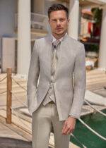 Costume de mariage col mao texturé 3 pièces