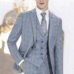 Costume de mariage bleu gris à carreaux 3 pièces Roberto Vicentti — Wind's Mariages Amiens