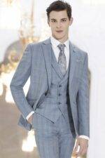 Costume de mariage bleu gris à carreaux 3 pièces Roberto Vicentti — Wind's Mariages Amiens