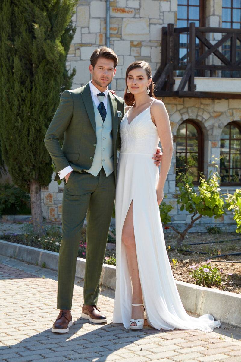 LONDON VERT Costume de mariage vert kaki 3 pièces, London – Image 1