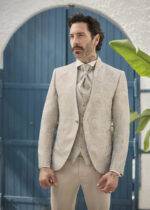 Costume de mariage jacquard marine 3 pièces – Image 2