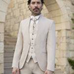 Costume de mariage col mao beige 3 pièces Empire du marié Bonifacio — Wind's Mariages Rivery