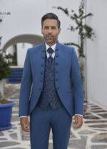 Costume de mariage col officier bleu 3 pièces Empire du marié Cadix — Wind's Mariages Amiens